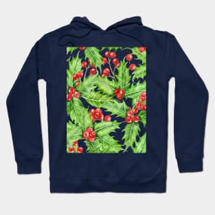 Holly berry watercolor Christmas pattern Hoodie